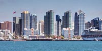 Daytime San Diego Downtown Skyline Viewed Across San Diego Bay From Harbor Island